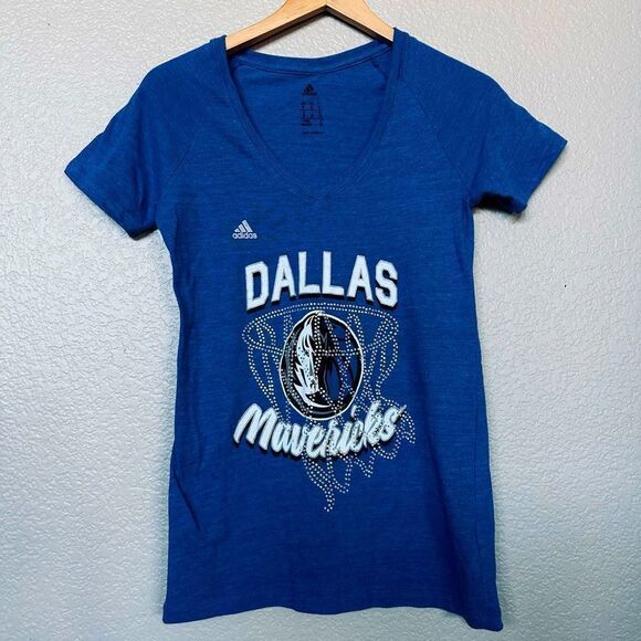 Dallas Mavericks Adidas Crystal Embellished Fitted T-Shirt M - Picture 1 of 4